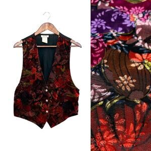 Vintage 90s Sostanza Floral Velvet Burnout Vest | Whimsigoth Dark Romantic | M
